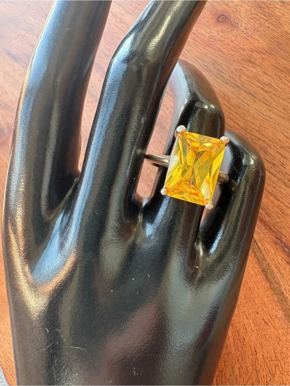 Vintage Yellow Crystal Cocktail Rectangle Ring - Size 7